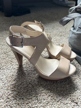 levity Nude Beige Strappy High Heel Sandals with Buckle